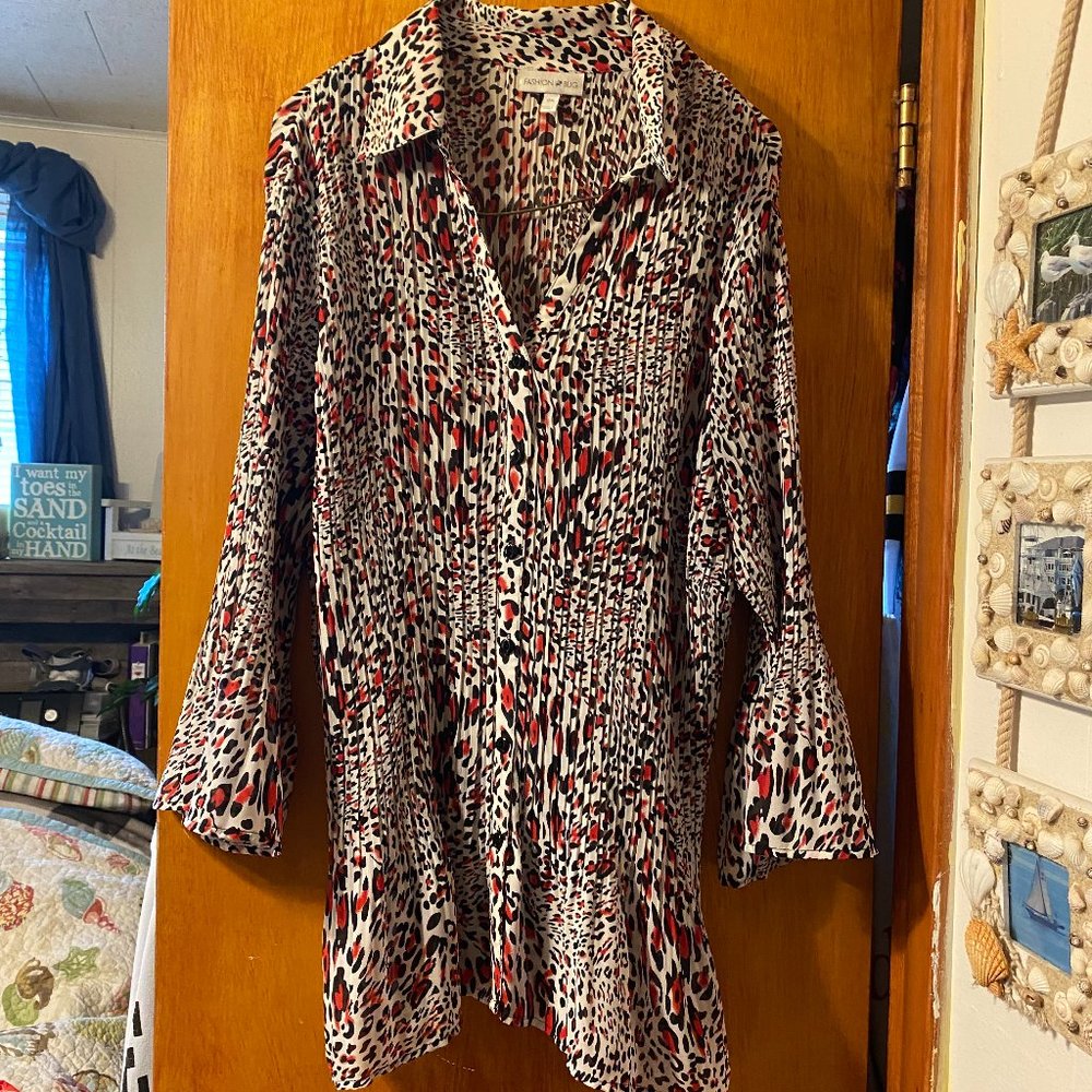 Red white and black leopard blouse